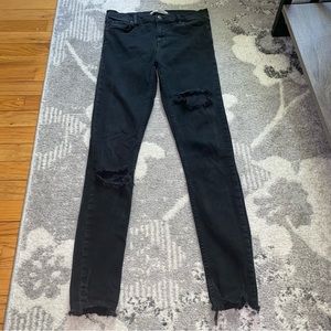 Free People Black High Rise Distressed Skinny Leg Jeans